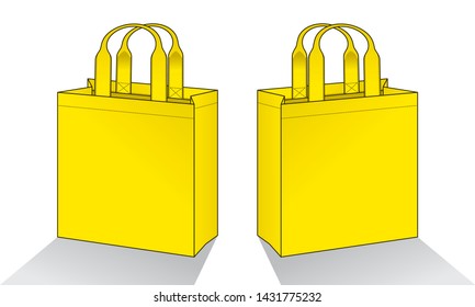 Blank Yellow Tote Bag Template on White Background, Vector File