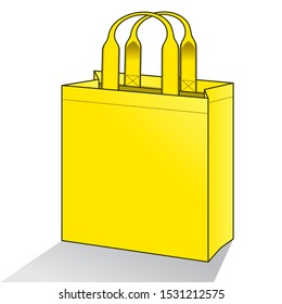 Blank Yellow Tote Bag Template Vector on White Background, Perspective View.