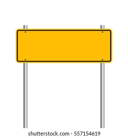 Blank yellow traffic road sign on white