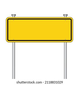 Blank yellow traffic sign. Empty road sign isolated on white background. Vector illustration of board with copy space. Horizontal banner. Warning, caution symbol.