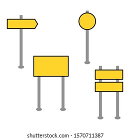 blank yellow traffic sign set with pole for add information or road direction, isolated on white background. vector illustration