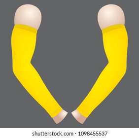 Blank Yellow UV-Protection Arm Sleeve Template On Gray Background, Vector File.