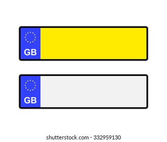 Blank yellow and white UK number plates with EU symbol