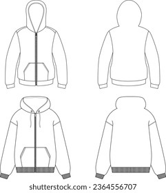 Blank Zipper hoodie mockup. Back and front hoodie vector