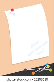 Blanked paper sheet and pushpins. No gradient fills. Easy to customize and change colors.