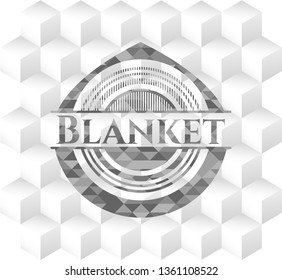 Blanket grey badge with geometric cube white background