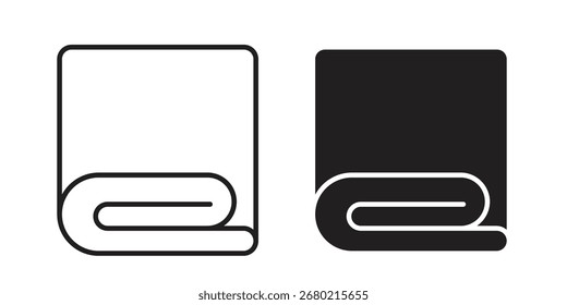 Icono de la manta en el fondo blanco. Icono establecido en el contorno y el relleno negros