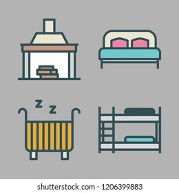 blanket icon set. vector set about fireplace, bed, cradle and bunk icons set.