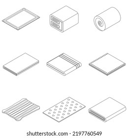 Blanket icons set. Isometric set of blanket vector icons outline thin lne isolated on white