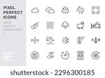 Blanket pillow properties line icon set. Cushion, lush, breathing, fluff, filler, waterproof minimal vector illustration. Simple outline sign for comfort sleep. 30x30 Pixel Perfect, Editable Stroke
