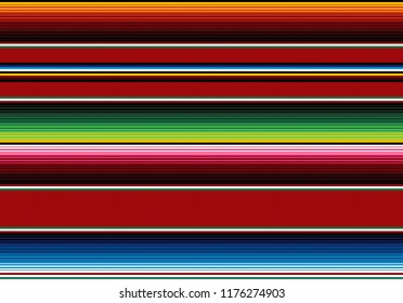 Blanket stripes vector pattern. Background for Cinco de Mayo party decor or ethnic mexican fabric pattern with colorful stripes. Serape design