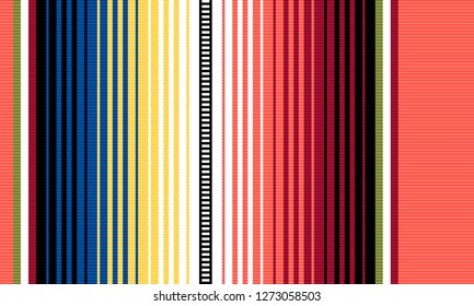 Blanket stripes vector pattern. Background for Cinco de Mayo party decor or ethnic mexican fabric pattern with colorful stripes. Serape design with trendy colors