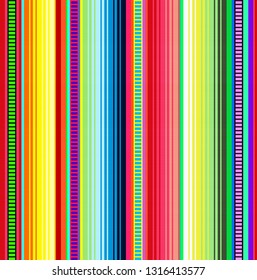 Blanket stripes vector pattern. Background for Cinco de Mayo party decor or ethnic mexican fabric pattern with colorful stripes. Serape design with trendy colors.