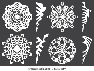 Blanks For Cutting New Year's Snowflakes From Paper, For Creativity, Decor, Decoration Of Holidays Vector