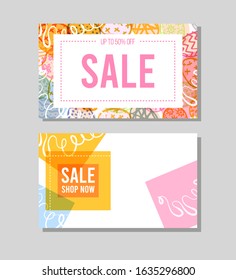 Blanks for spring Easter discounts, simple sale cards with copy space, modern bright festive background. Flat vector illustration