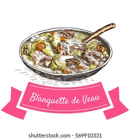 Blanquette de Veau colorful illustration. Vector illustration of French cuisine.