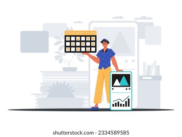 The blase consult is holding a message decision in his hired hired hand . digital grocery shop memory concept. Trendy style, Vector Illustration