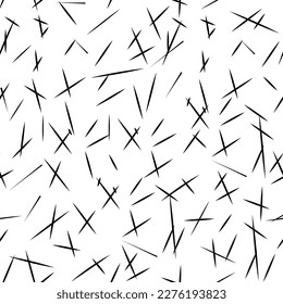 Blask chaotic stripes on white seamless pattern. Fashion graphic design. Modern stylish texture. Monochrome template for prints, textiles, wrapping, wallpaper, card, banner. Vector illustration