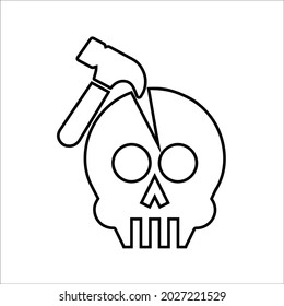 Blasfemia, ruptura, peligro, icono del esqueleto. vector de contorno.