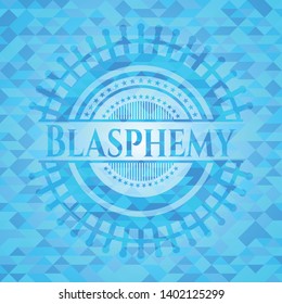 Blasphemy light blue emblem with triangle mosaic background