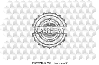 Blasphemy realistic grey emblem with cube white background