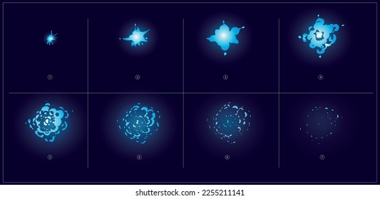 Blast animation effect. Cartoon explosion frames Vector