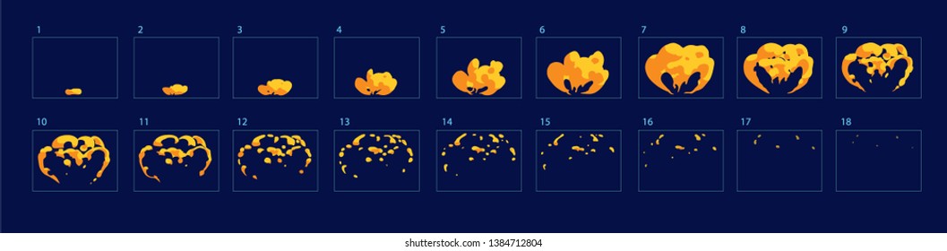Blast animation effect. Fire Blast explosion. Sprite sheet of fire for games, cartoon or animation. - Vector