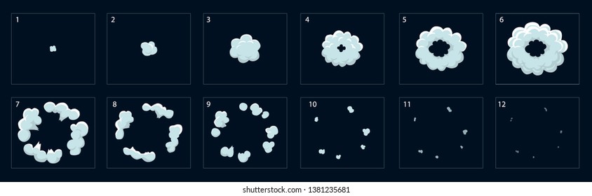 Blast animation effect. Smoke blast. Animation smoke effect. Animation Sprite sheet for games, cartoon or animation. - Vector