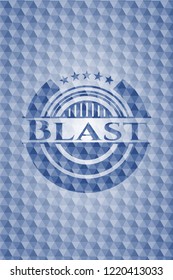 Blast blue badge with geometric background.