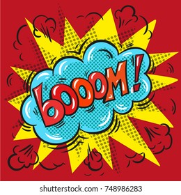 Blast booom on a colored background in a blue cloud