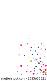 Blast Dust Effect Vector White Background. Transparent Circle Pattern. Carnaval Splash Card. Rainbow Confetti Carnival Illustration.