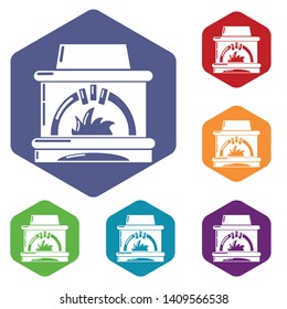 Blast furnace icons vector colorful hexahedron set collection isolated on white