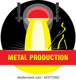 Blast furnace metal smelting. Ladle for melting steel. Metallurgy emblem. Vector illustration