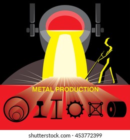 Blast furnace metal smelting. Melting steel and manufacture of metal products concept. Vector illustration