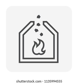 Blast furnace vector icon. Equipment and burning process in metallurgy or metallurgical production industry in factory plant with flame fire, iron ore and stack. For smelting, casting metal. 64x64 px.