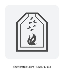 Blast furnace vector icon. Equipment and burning process in metallurgy or metallurgical production industry in factory plant. Consist of flame fire, iron ore and stack. For smelting, casting metal.