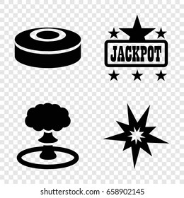 Blast icons set. set of 4 filled icons such as jackpot, explosion, smoke bomb