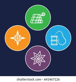 Blast icons set. set of 4 blast outline icons such as dynamite, explosion
