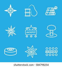 blast icons set. Set of 9 blast outline icons such as Jackpot, dynamite, explosion, smoke bomb, smoking can