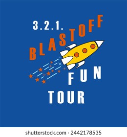 blast off fun tour space , explore space illustration hand drawn graphic tshirt kids and other print 