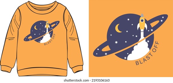 Blast Off - Rocket Space Design - Graphic Print T-shirt Vector Design