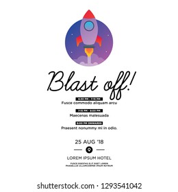 Blast Off Space Theme Party Invitation Design with Where and When Details