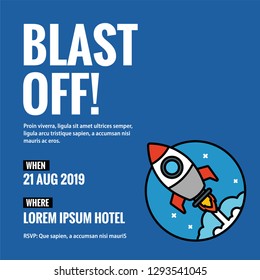 Blast Off Space Theme Party Invitation Design with Where and When Details