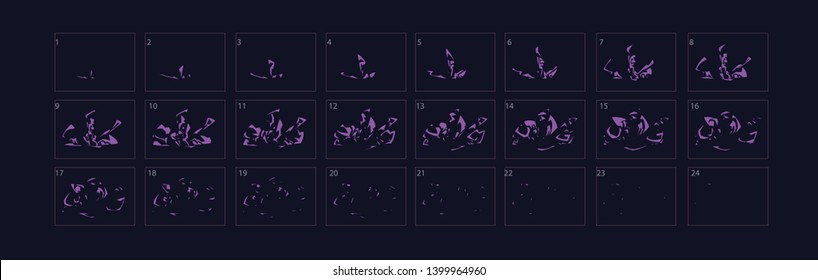 Rauch-Rauch-Animation. Blast-Effekt Animation für Spiele. Sprite-Blatt für Videospiele, Cartoon oder Animation. 2. klassische Rauchanimation - Vektorillustration