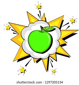 Blast Text Bubble. Proper Nutrition, Green Apple. Vector Illustration Isolated Object On White Background.