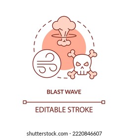 Blast wave orange concept icon. Cause of destruction. Nuclear explosion danger abstract idea thin line illustration. Isolated outline drawing. Editable stroke. Arial, Myriad Pro-Bold fonts used