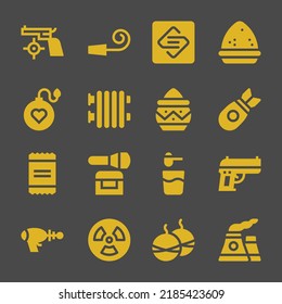 Blast Web Icons. Gun And Party Whistle, Powder And Bomb Symbol, Vector Signs