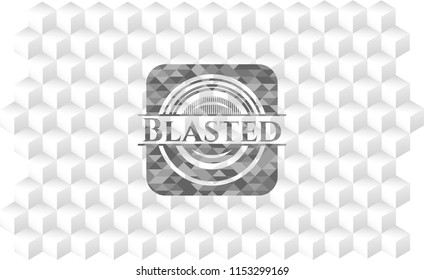 Blasted grey emblem with geometric cube white background