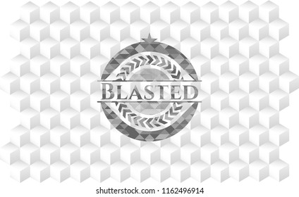 Blasted grey emblem. Retro with geometric cube white background