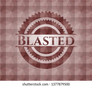 Blasted red seamless emblem or badge with geometric pattern background.